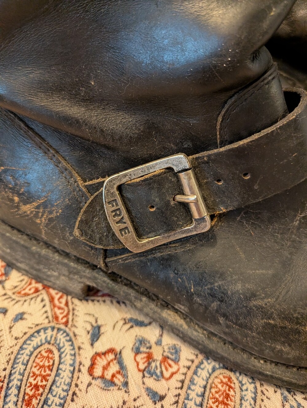 Frye Black Leather Mid-Calf Buckle Boots - Picture 2 of 10